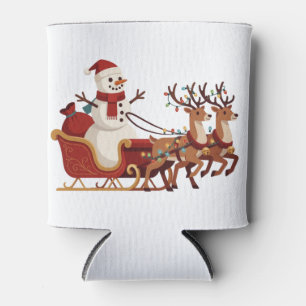 Schneemann fährt auf einem Weihnachtsschlitten Wei Dosenkühler