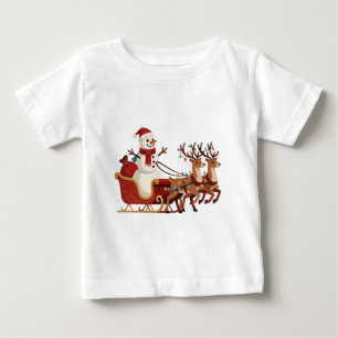 Schneemann fährt mit einem Weihnachtsschlitten Wei Baby T-shirt