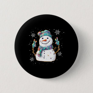 Schneemann-Friedenszeichen-Weihnachten-Schnee-Fros Button