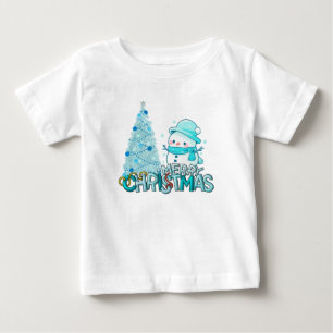 Schneemann Frohe Weihnachten Xmas Baum Schnee T-Sh Baby T-shirt