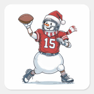 Schneemann Fußballspieler Weihnachten 2026 Feierta Quadratischer Aufkleber