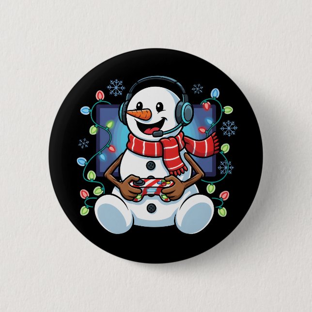 Schneemann-Gamer in Schnee Button (Vorderseite)