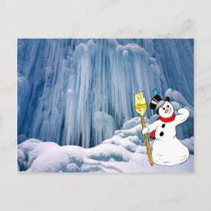 Schneemann, Gefrorener Wasserfall in der Haute Jur Postkarte
