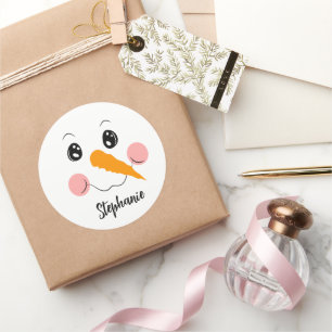 Schneemann-Gesicht Cute Festlich Personalisierter  Runder Aufkleber