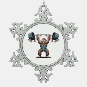 Schneemann Gewichtheber Weihnachten 2026 Fitness-U Schneeflocken Zinn-Ornament