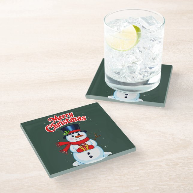 Schneemann Glasuntersetzer (Schrägansicht)