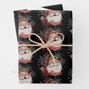 Schneemann glaubt an Santa roten karierten Hut Wei Geschenkpapier Set