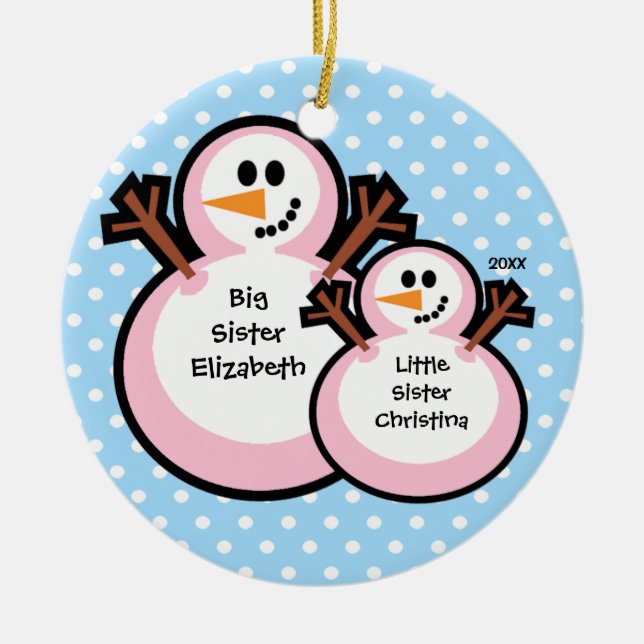 Schneemann-große Schwester-Weihnachtsverzierung Keramikornament (Vorne)