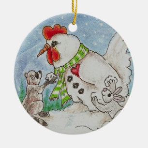Schneemann-Hahn-, Waschbär-und Häschen-Tier-Kuns Keramikornament