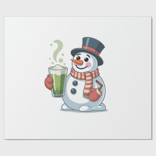 Schneemann hält Matcha-Getränk Weihnachtsliebhaber Geschenkpapier