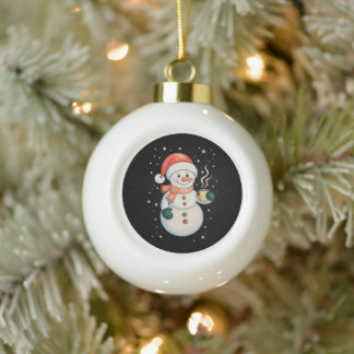 Schneemann Heißer Kaffee Weihnachtsmann Hut Winter Keramik Kugel-Ornament