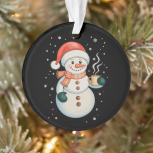 Schneemann Heißer Kaffee Weihnachtsmann Hut Winter Ornament