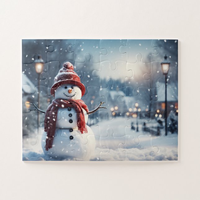 Schneemann im Dorf. Winterszene. (Horizontal)