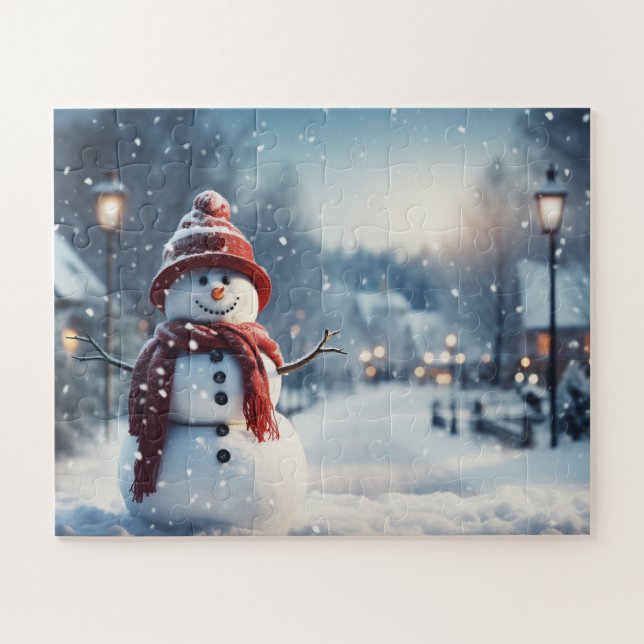 Schneemann im Dorf. Winterszene. (Horizontal)