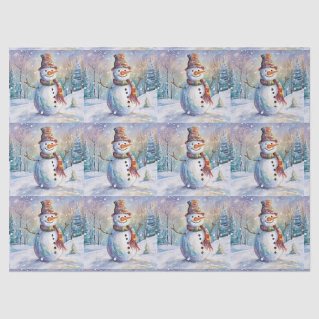 Schneemann im Freien im Schneefall Seidenpapier (Vorderseite)