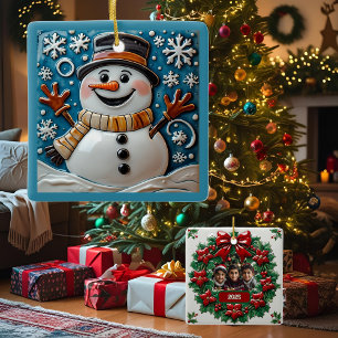Schneemann im Schnee Weihnachten anpassbar Keramikornament