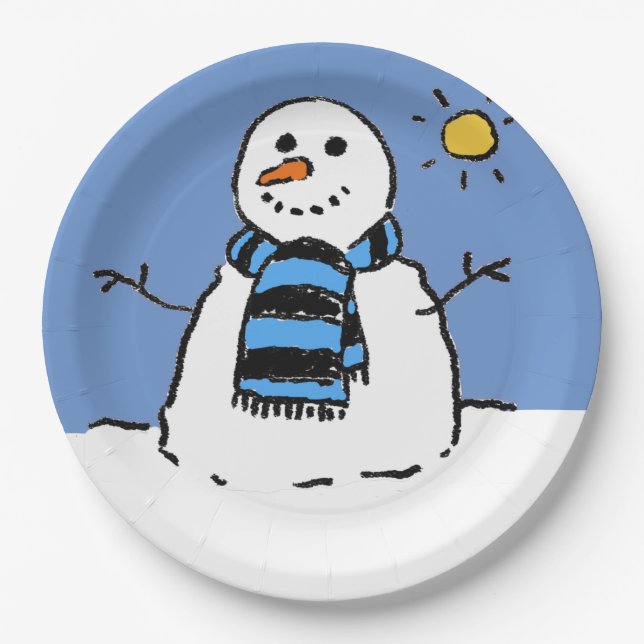 Schneemann im Sonnenschein Pappteller (Vorderseite)