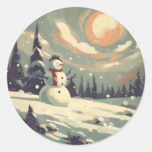Schneemann im Vintage-Stil Runder Aufkleber
