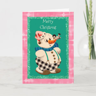 Schneemann im Vintage-Weihnachtsstil Feiertagskarte