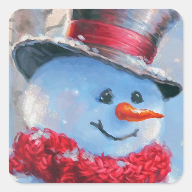 Schneemann im Wald Quadratischer Aufkleber (Vorderseite)