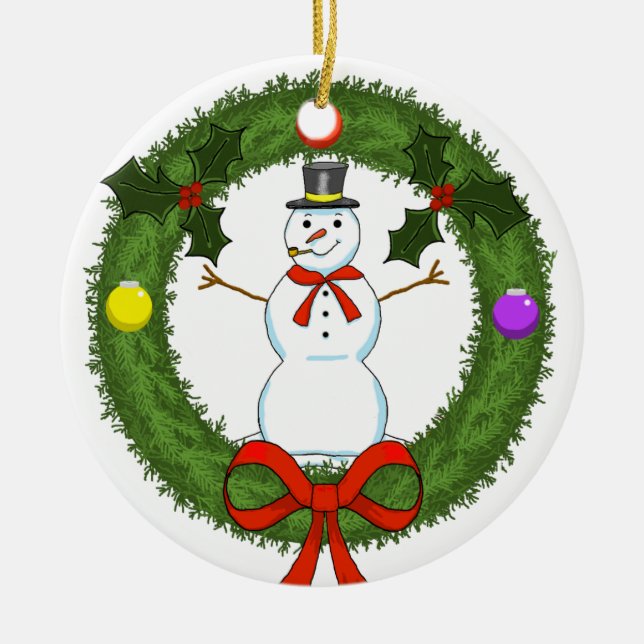 Schneemann in der Keramik Wreath Ornament (Vorne)