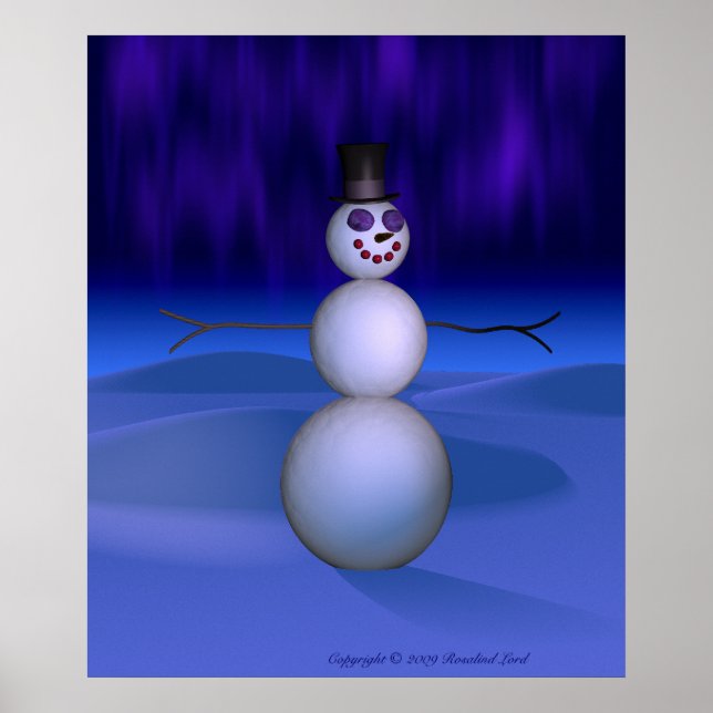Schneemann in der Nacht Poster (Vorne)