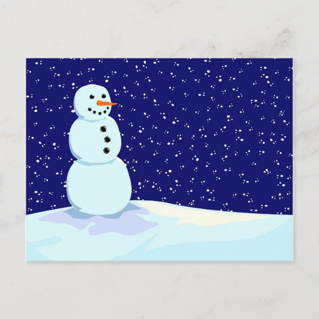 Schneemann in der Nacht Postkarte (Vorderseite)
