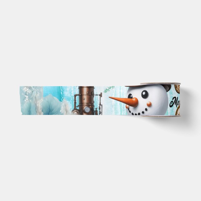 Schneemann in der Zeit! Steampunk Snowman Satinband (Vorderseite)
