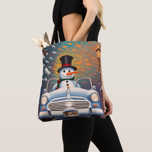 Schneemann in einem Cabrio-Auto Tasche (Von Nahem)