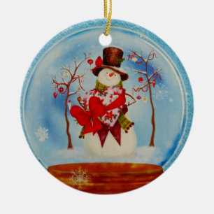 Schneemann in einem Schneeglobe Keramikornament
