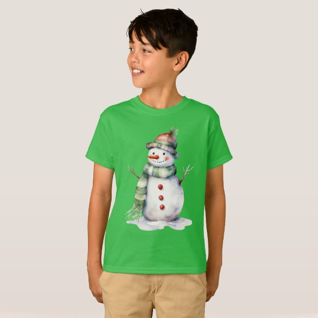 Schneemann in grünem Kariert T-Shirt (Vorne ganz)