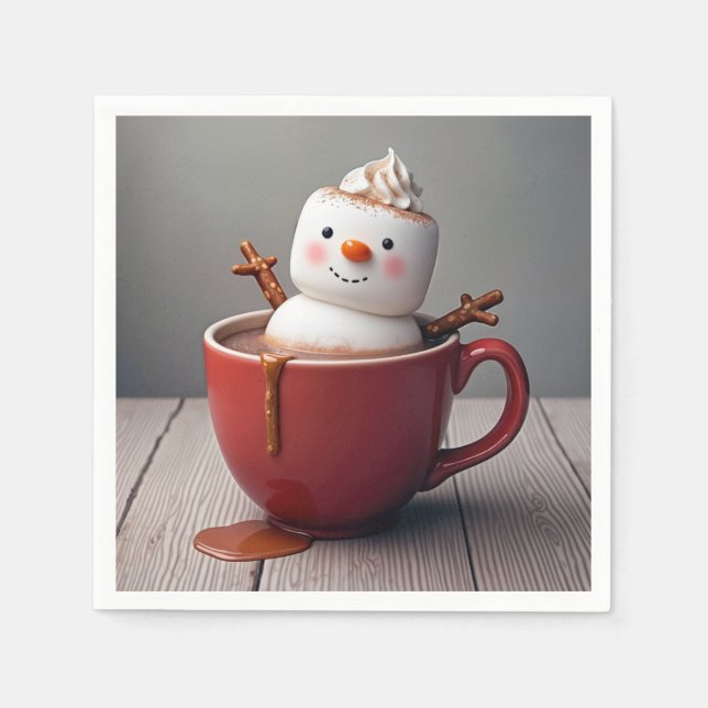 Schneemann in heißer Schokolade Serviette (Vorderseite)