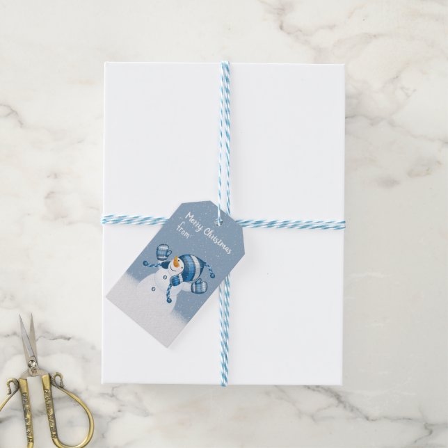 Schneemann in Schneeflocken Geschenkanhänger (Mit Garn)