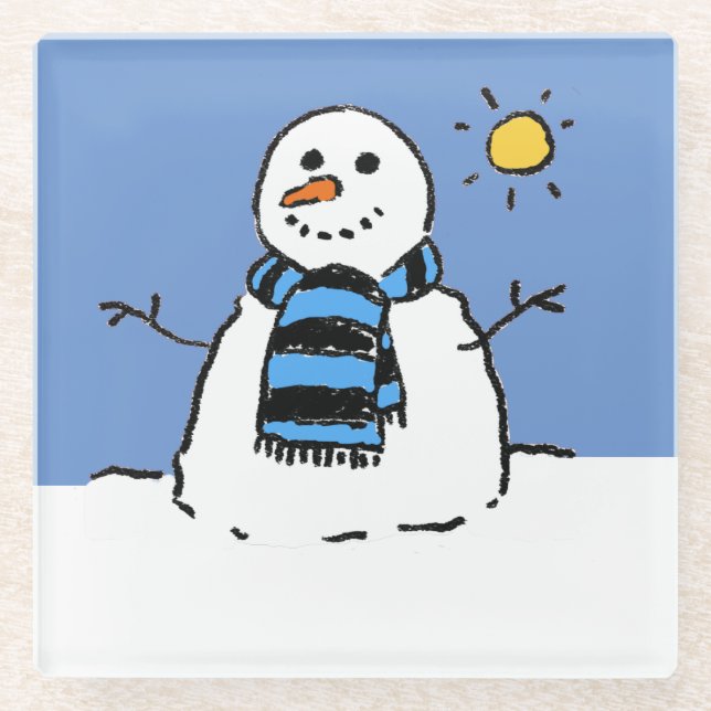 Schneemann in Sonnenschein Weihnachten Glasuntersetzer (Vorderseite)