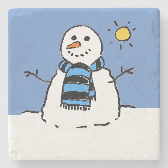 Schneemann in Sonnenschein Weihnachten Steinuntersetzer (Vorderseite)