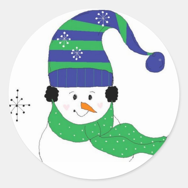 Schneemann in Stripthut Runder Aufkleber (Vorderseite)