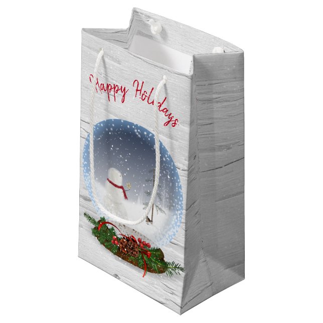Schneemann in Weihnachten Schneeglobe auf Birne Kleine Geschenktüte (Vorderseite Schrägansicht)