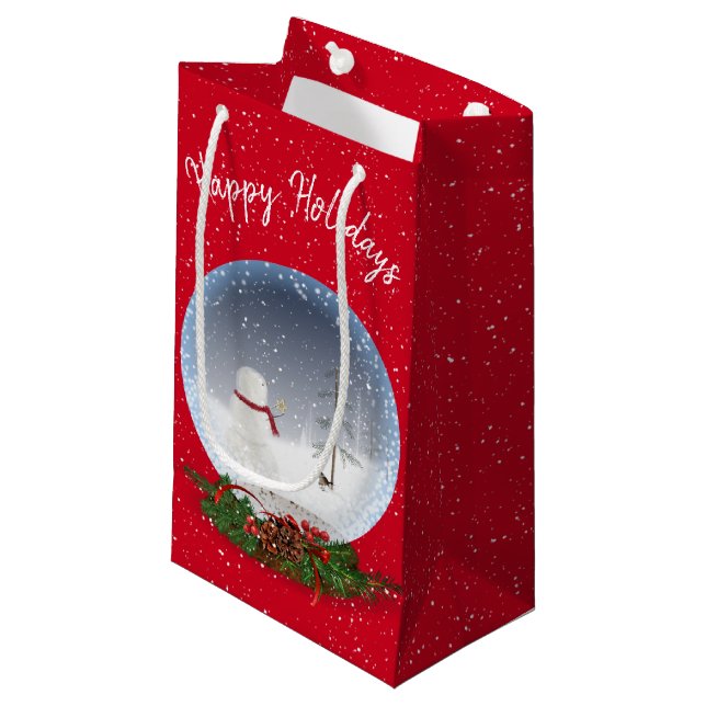 Schneemann in Weihnachten Schneeglobe Kleine Geschenktüte (Vorderseite Schrägansicht)