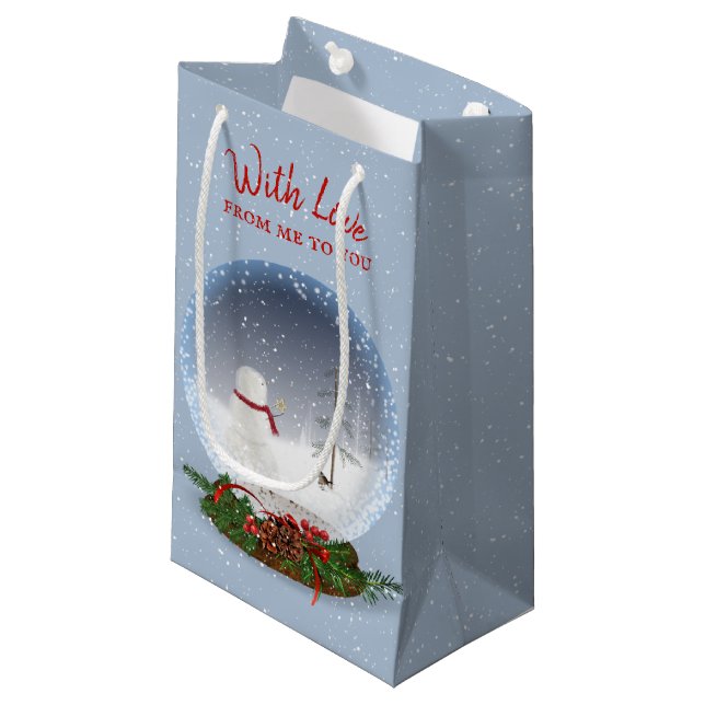 Schneemann in Weihnachten Schneeglobe Kleine Geschenktüte (Vorderseite Schrägansicht)
