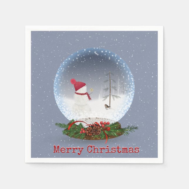Schneemann in Weihnachten Schneeglobe Serviette (Vorderseite)