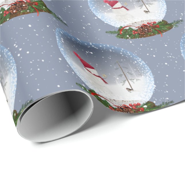 Schneemann in Weihnachten Schneeglobe Wrapping Pap Geschenkpapier (Rolleneckpunkt)