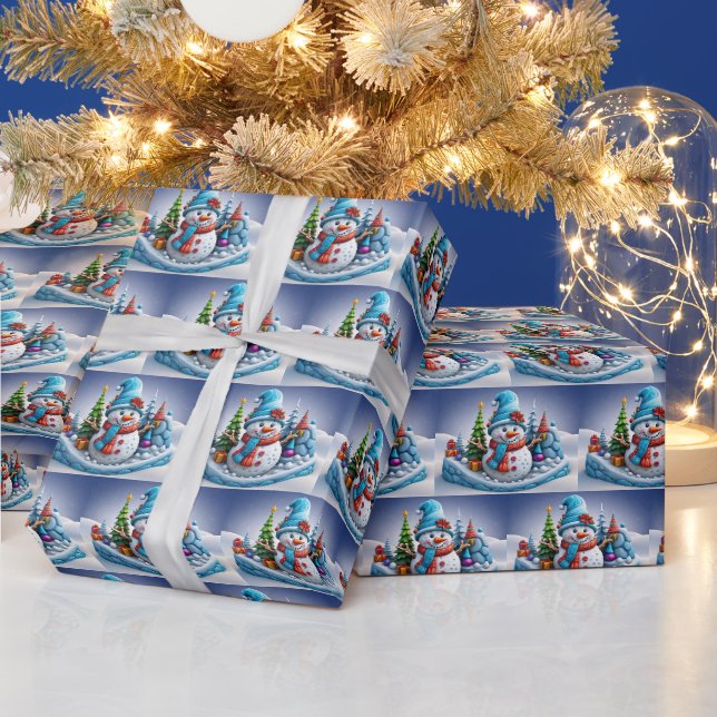 Schneemann in Winterlandschaft -  Geschenkpapier (Feiertage)