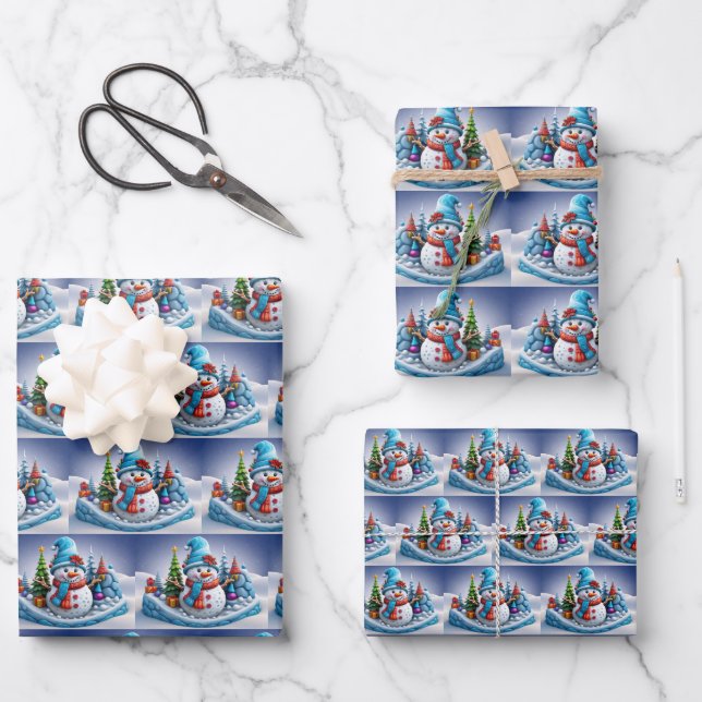 Schneemann in Winterlandschaft -  Geschenkpapier Set (Vorderseite)