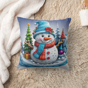 Schneemann in Winterlandschaft - Kissen