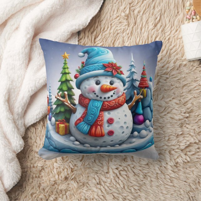 Schneemann in Winterlandschaft -  Kissen (Decke)