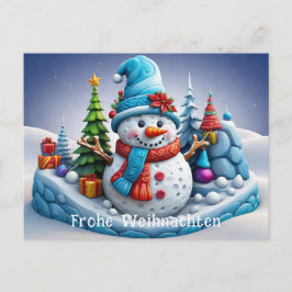 Schneemann in Winterlandschaft -  Postkarte