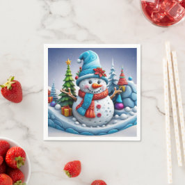 Schneemann in Winterlandschaft -  Serviette