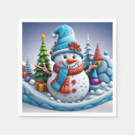 Schneemann in Winterlandschaft -  Serviette