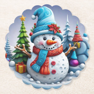 Schneemann in Winterlandschaft - Untersetzer