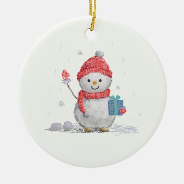 Schneemann Keramik Ornament (Vorne)
